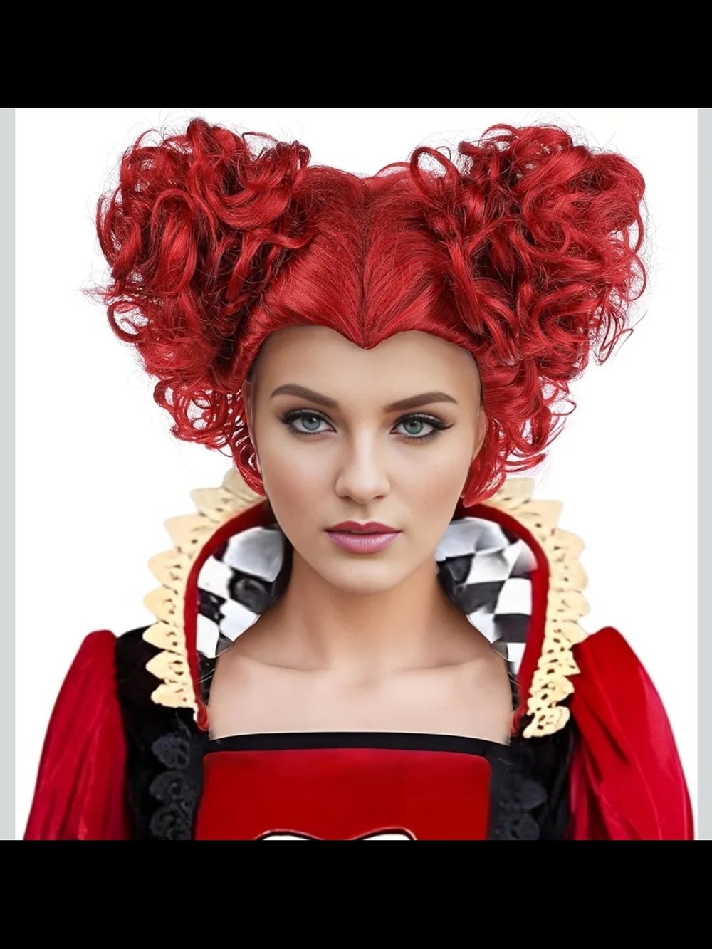 Red Queen Wig Women Two Buns Heat Resistant Synthetic Hair